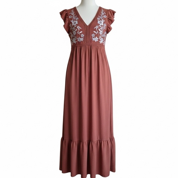 Embroidered Rust Mini Dress - Picture 2 of 2